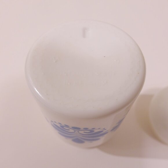 Vintage Milk Glass Bubble Lid Apothecary Jar Blue and White Made in Belgium - Picture 3 of 3